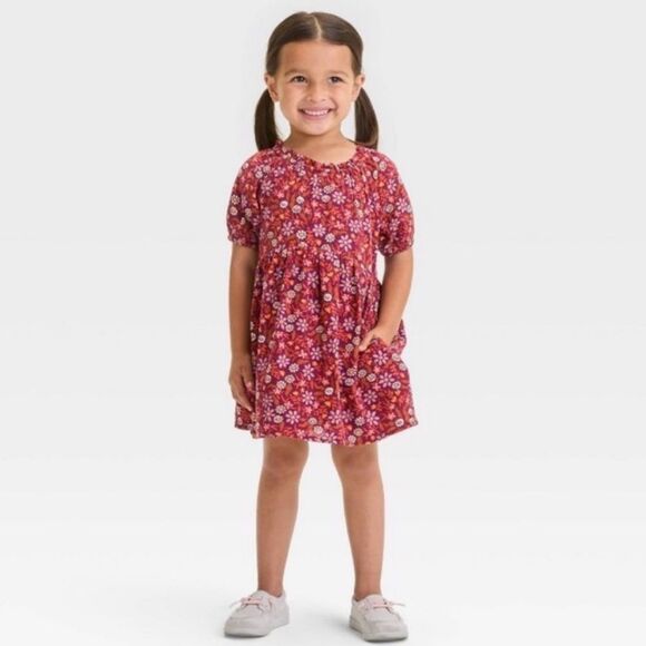 Cat & Jack Burgundy Floral Short Sleeve Toddler Dress 2T - Picture 6 of 6
